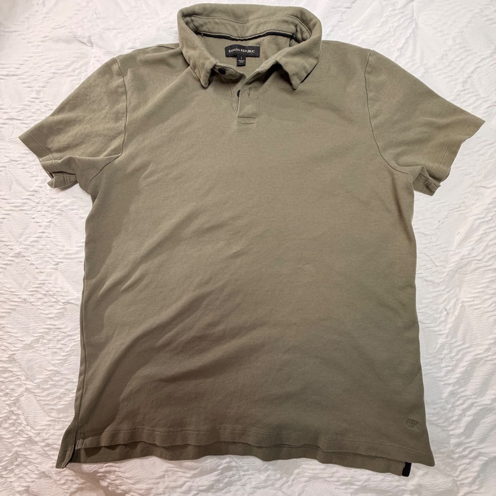 Banana Republic Mens Large Short Sleeve Polo Shirt Olive Green Cotton Blend